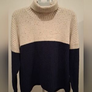 NEW Treasure & Bond Two-Tone Sweater Beige w/ Specks & Navy Size L Cotton Blend